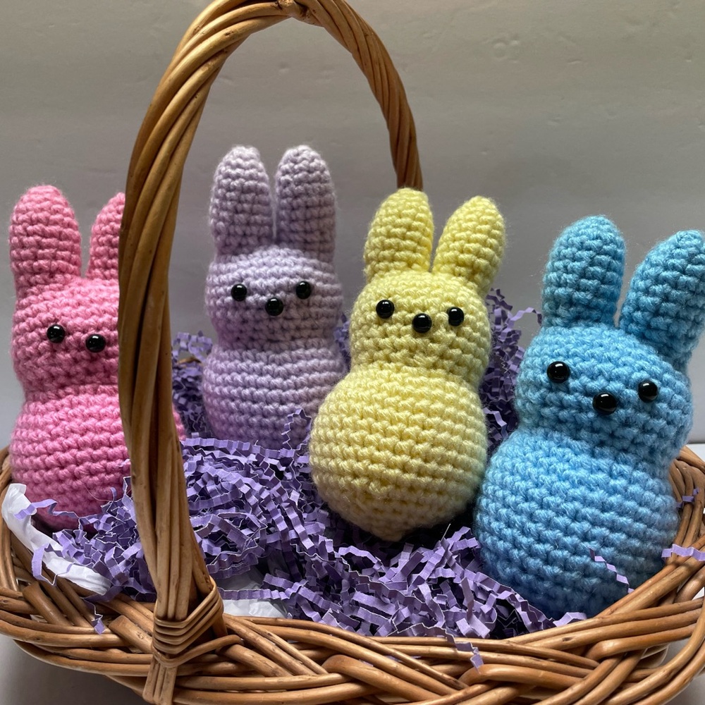 Handmade Crochet Bunny Peep Set - Pink, Lavender, Yellow, Blue